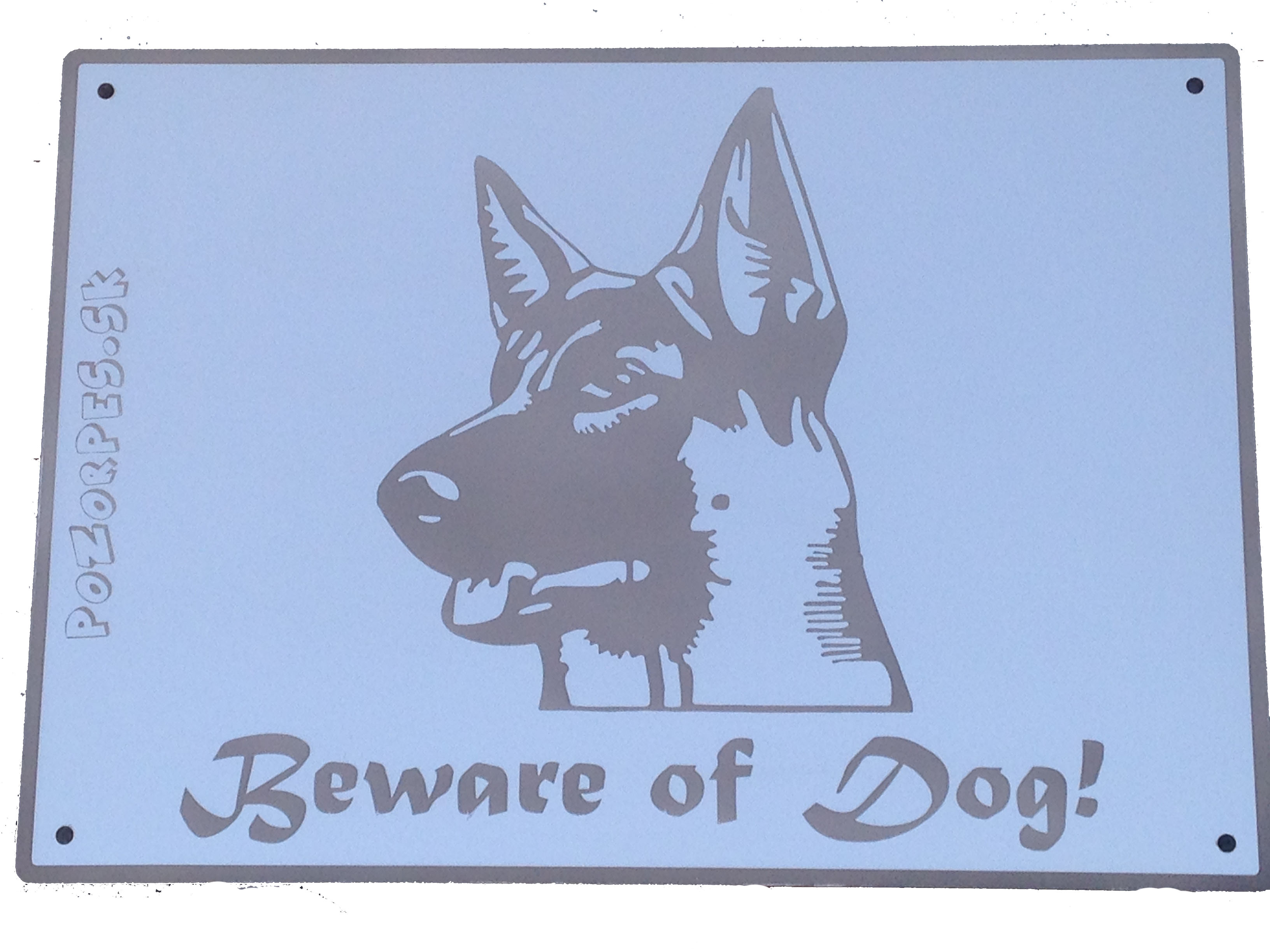 Pozorpes.sk,  výstražná tabuľka nerezová pieskovaná