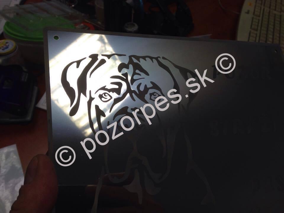 Pozorpes.sk,  výstražná tabuľka nerezová pieskovaná